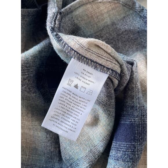 Pendleton Made in USA Wool Blue Plaid Button Up Mens Shirt Sz L Lodge One Pocket - Picture 10 of 12